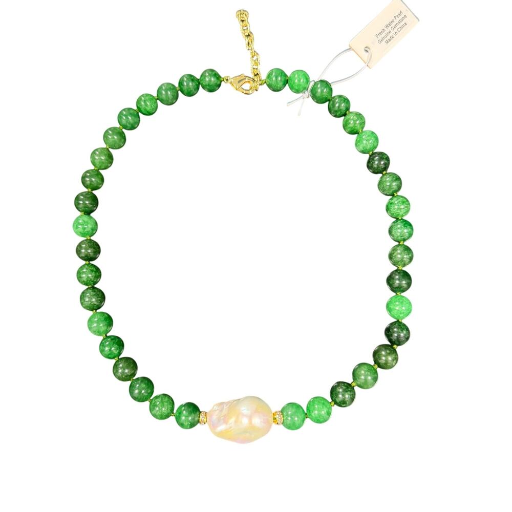 Iris & Lily Green Genuine Gemstone & Baroque Freshwater Pearl Necklace NWT